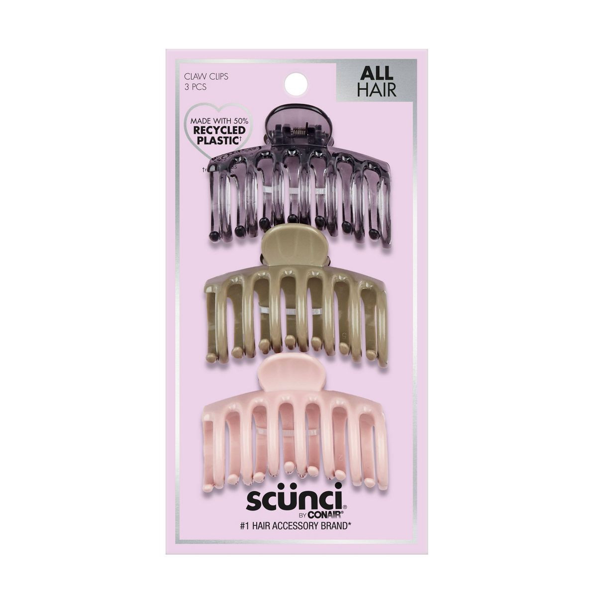 scünci Recycled Barrel Shape Claw Clips - Black/Olive/Pink - All Hair - 3pk | Target