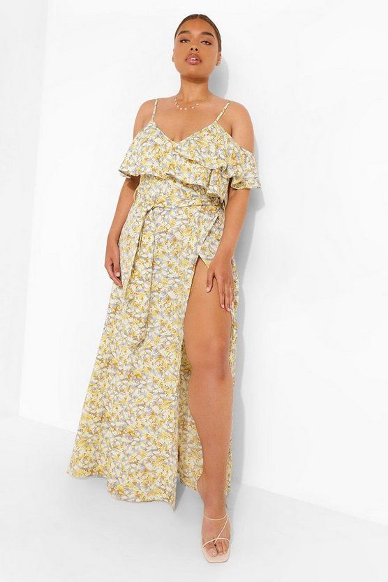 Plus Woven Floral Cold Shoulder Maxi Dress | Boohoo.com (US & CA)