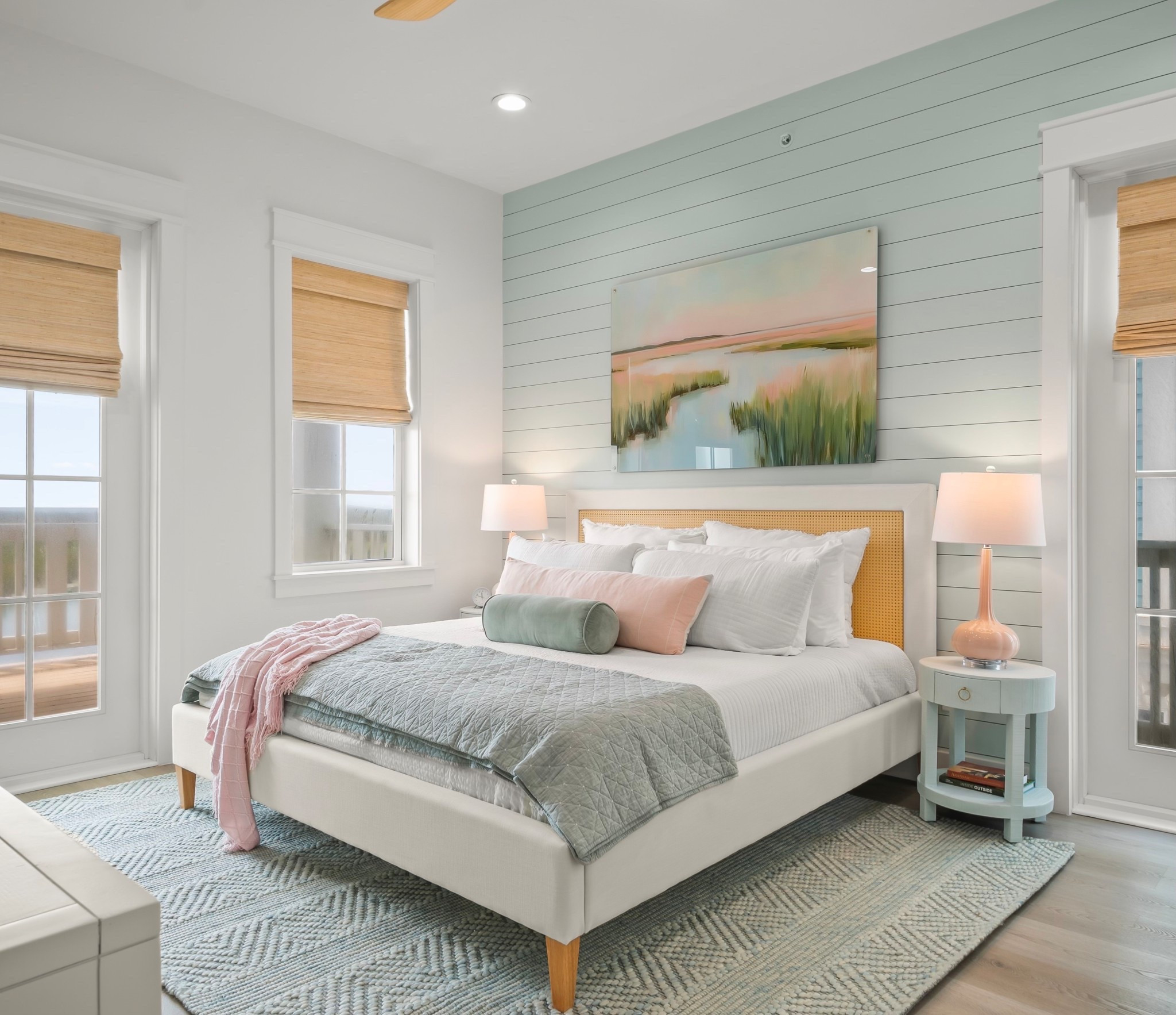 This coastal bedroom is where pink marsh dreams meet surf shack energy — with a CF Design twist! 🏄🏼‍♀️ Custom-printed surf and beach art and a stunning dresser and rug from Wayfair. Every detail was curated to feel relaxed yet refined. A space made for slow mornings, golden hour glow, and maybe a nap or two after a beach day.