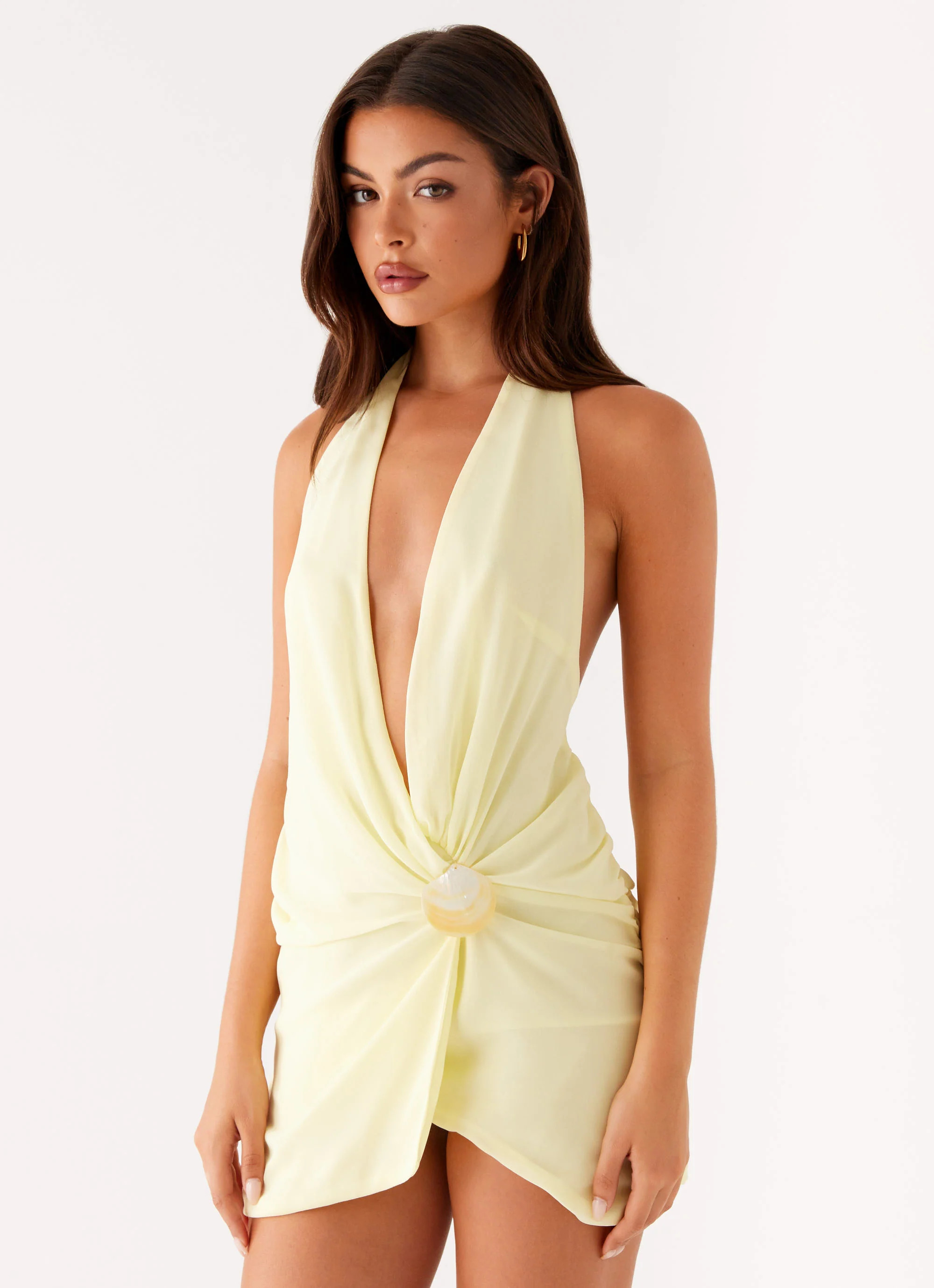 Eleanora Plunge Scarf Mini Dress - Yellow | Peppermayo (Global)