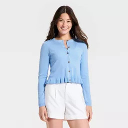 Women's Long Sleeve Button-Up Ruffle Hem Cardigan - A New Day™ | Target
