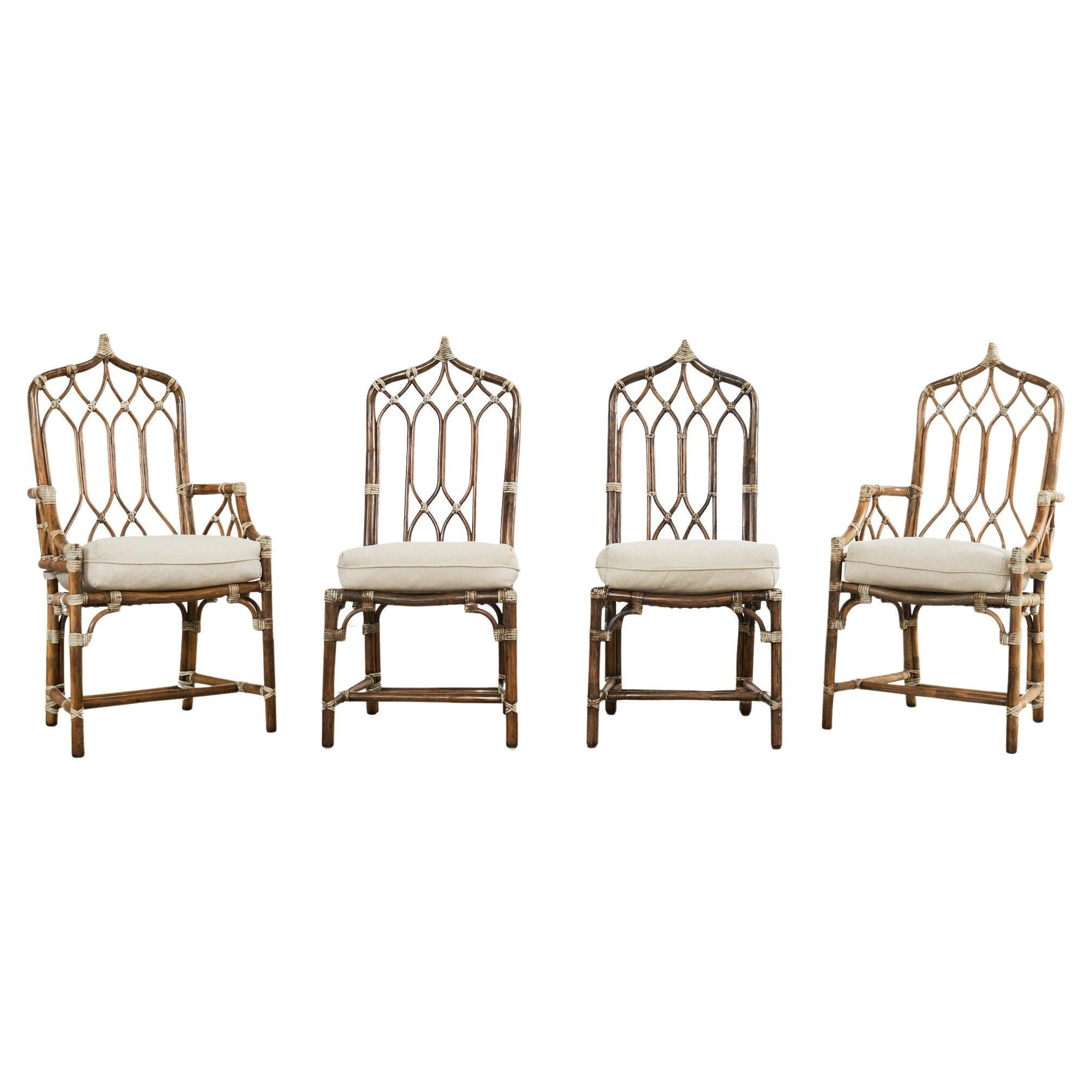 Set of Four McGuire Organic Modern Rattan Cathedral Dining Chairs | 1stDibs
