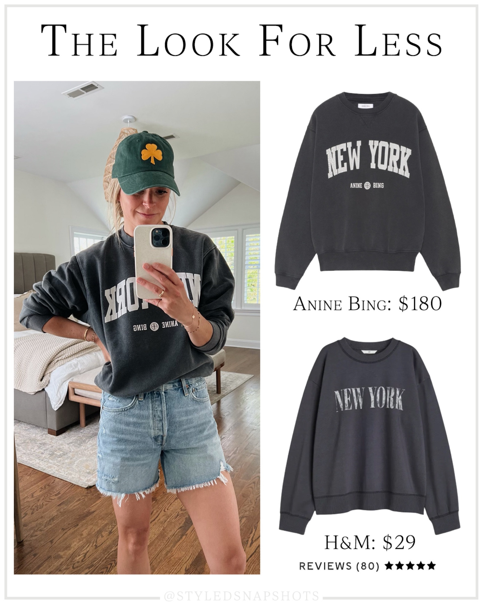 Save vs splurge designer sweatshirt! $180 vs $29 :: I wear a small in Anine bing sweatshirt :: hat is old free people 

#LTKFind #LTKstyletip #LTKunder50