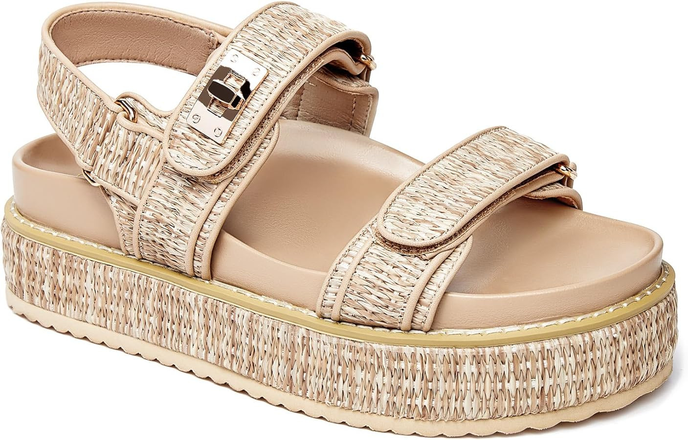 Coutgo Womens Platform Sandals Comfortable Flat Sandals Double Strap Footbed Summer Beach Sandals | Amazon (US)