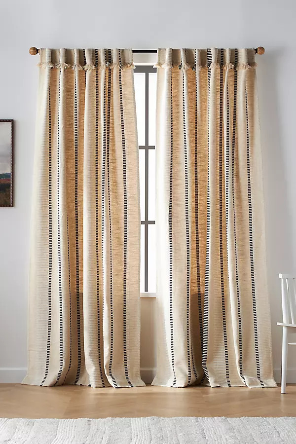 Pieced Stripe Cotton Blend Woven Curtain | Anthropologie (US)
