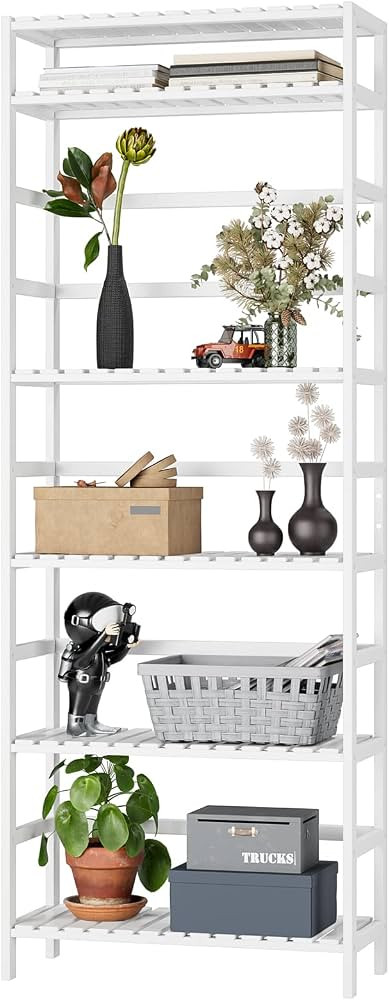 FOTOSOK 6-Tier Bamboo Shelf, Bamboo Bookcase with Adjustable Shelves, Free Standing Storage Shelf... | Amazon (US)