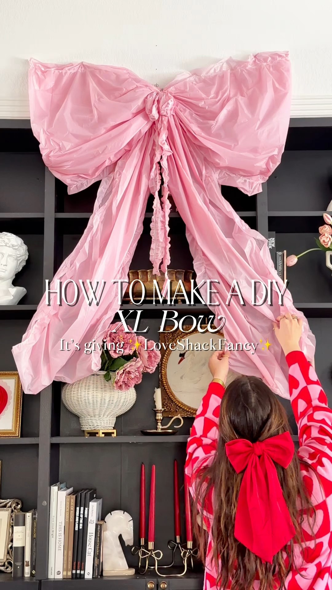 DIY xl bow with $1 plastic tablecloth!!

#LTKValentine #LTKHome #LTKSaleAlert