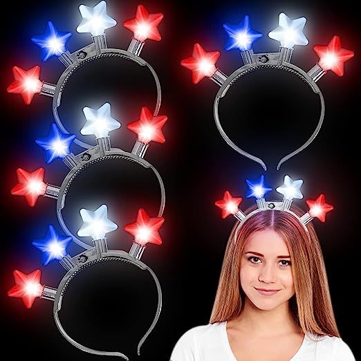 4 Pack 4th of July Accessories LED Headbands Party Favor, Light Up Red Blue White American Flag S... | Amazon (US)