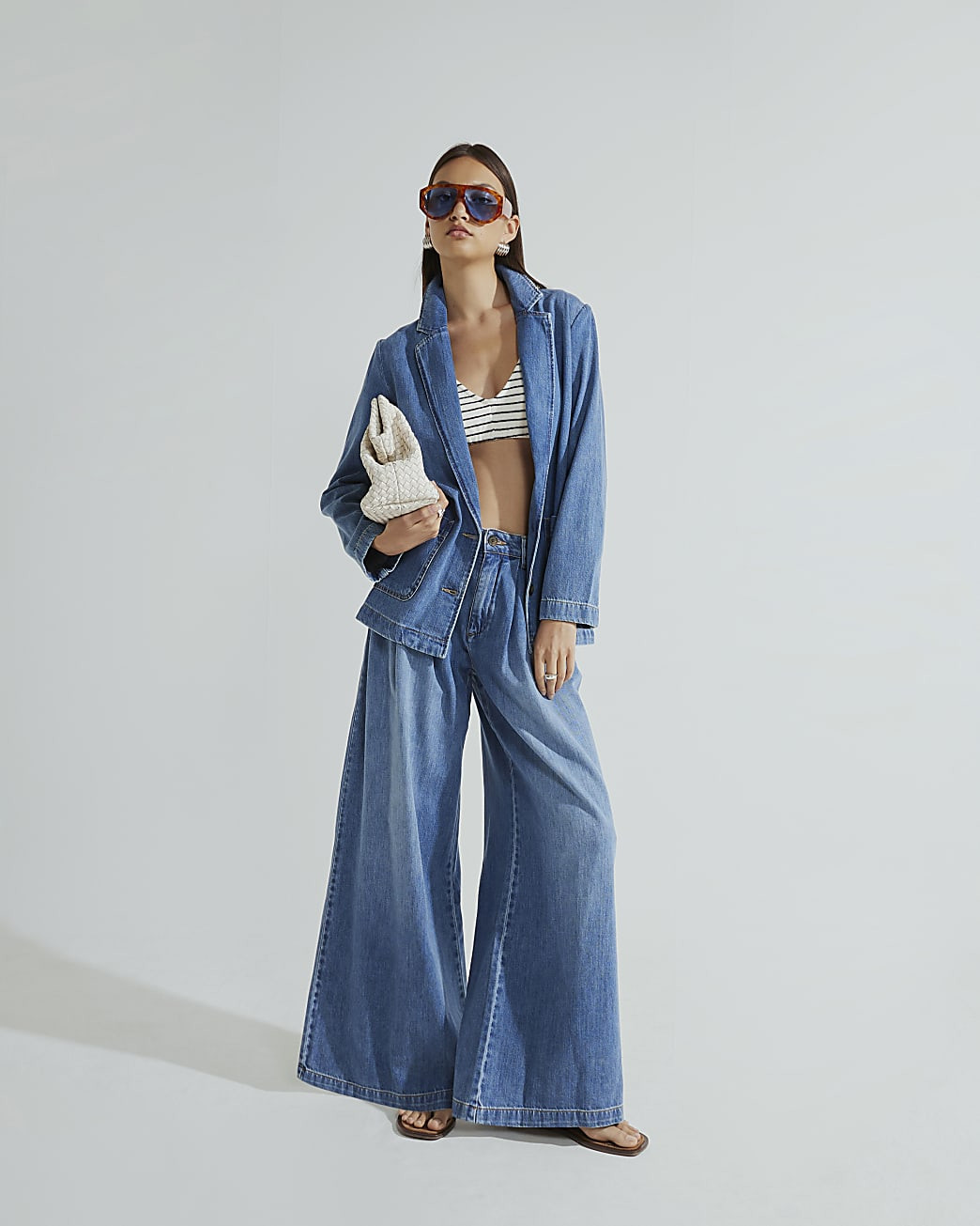 Blue Tailored Wide Leg Jeans | River Island UK & IE