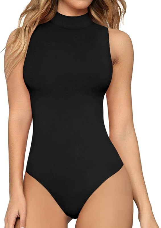 MANGOPOP Women's Mock Turtle Neck Sleeveless Tank Tops / Short Sleeve Bodysuit Leotard Clothing | Amazon (US)