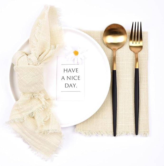 Joanlody 10 Pack Beige Handmade Cloth Napkins with Fringe Spring Easter Cotton Linen Napkins Rust... | Amazon (US)