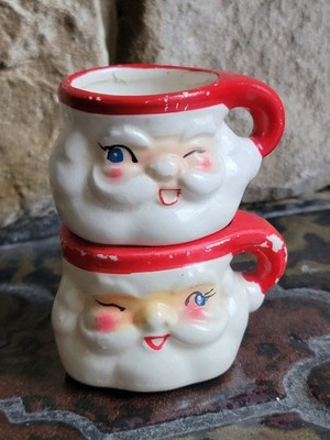 Pair/2 VTG Christmas HOLT HOWARD Mini WINKING SANTA FACE MUGS Ceramic/Japan | eBay US