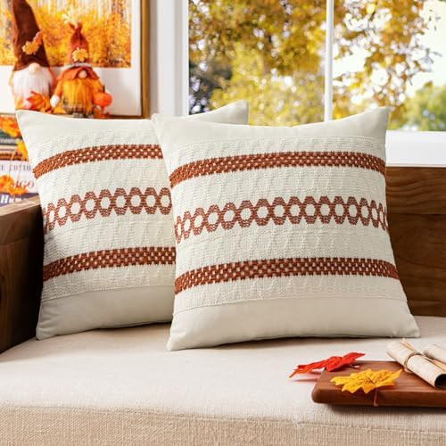 MIULEE Set of 2 Burnt Orange Decorative Pillow Covers 20x20 Inch Farmhouse Rustic Boho Couch Thro... | Amazon (US)