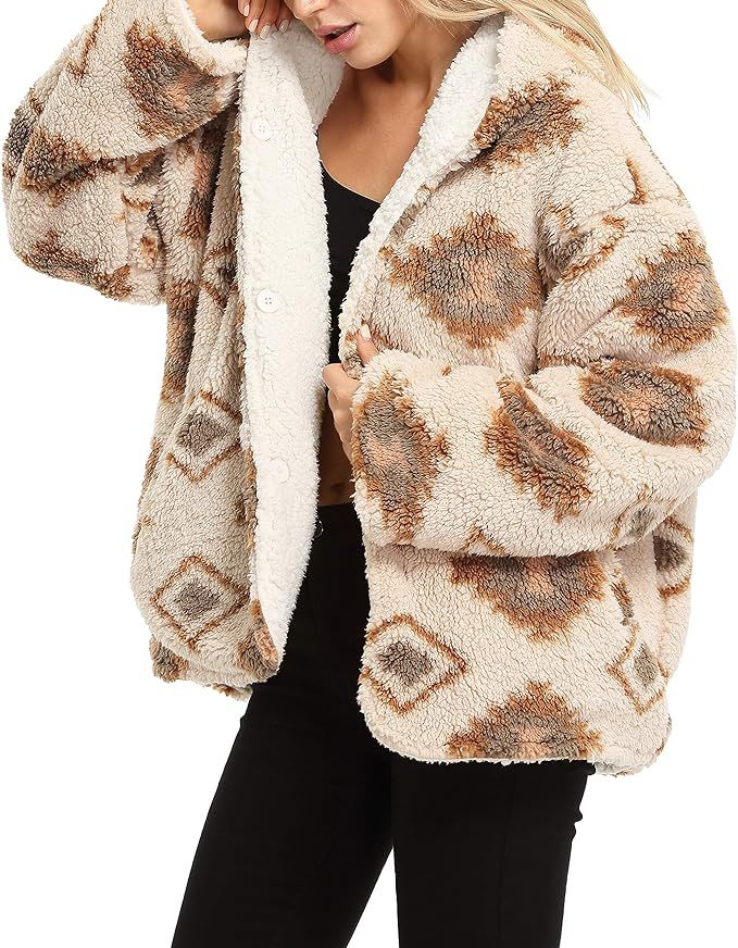 Tirrinia Sherpa Hooded Jacket for Women, Super Soft Plush Reversible Casual Winter Blanket Jacket... | Amazon (US)