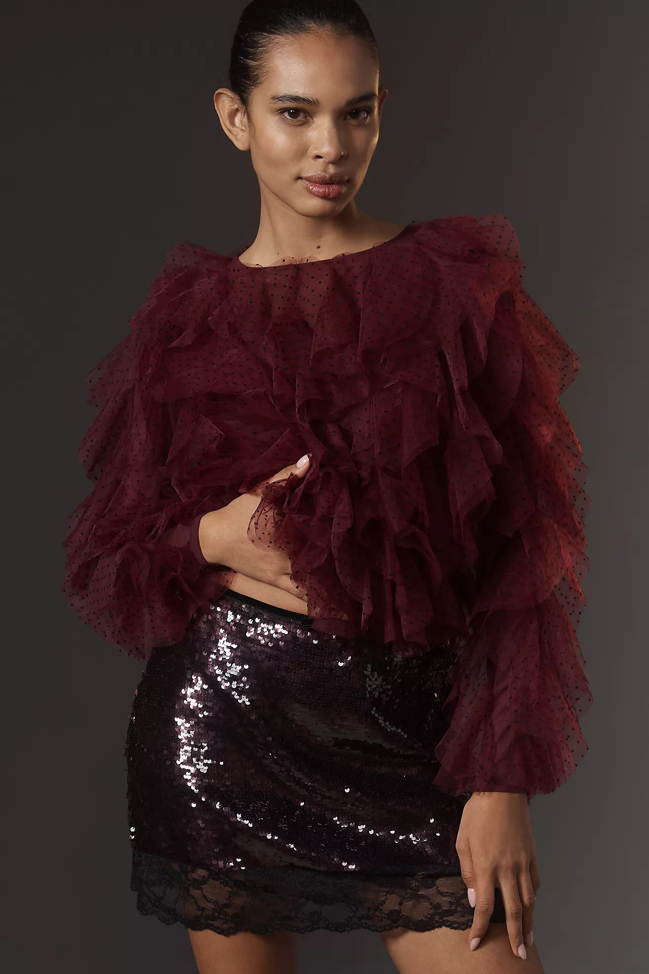 DOLAN Mesh Ruffle Blouse | Anthropologie (US)