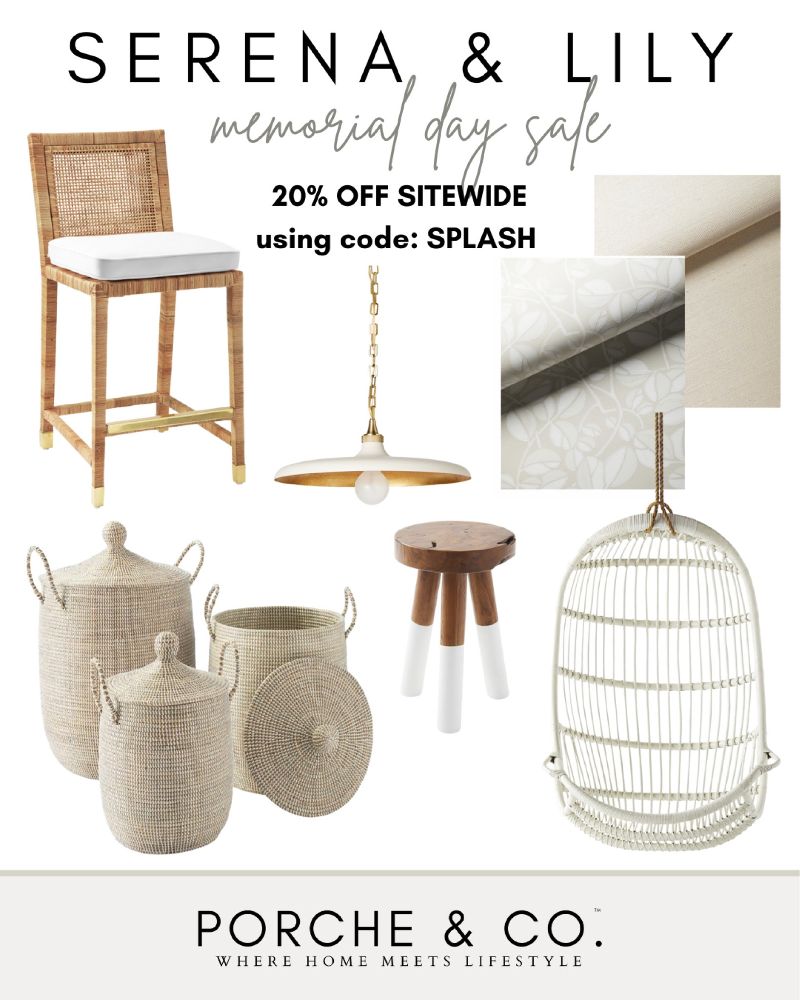 Serena & Lily, Memorial Day sales, coastal decor, coastal furniture, La Jolla basket, hanging chair, wallpaper 

#LTKsalealert #LTKSeasonal #LTKhome