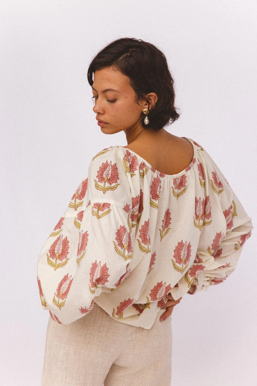 Ria Blouse ~ Strawberry Cream | Daughters of India