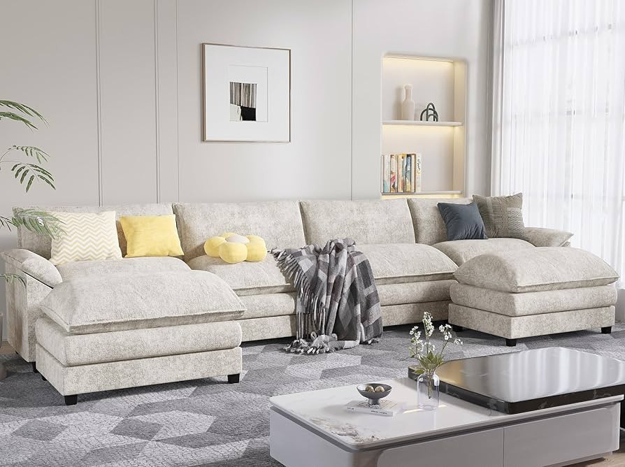 Furmax Modern Convertible Sofa U Shaped Couch, Fabric 6 Seat Sofa Set with Ottoman, Modular Secti... | Amazon (US)