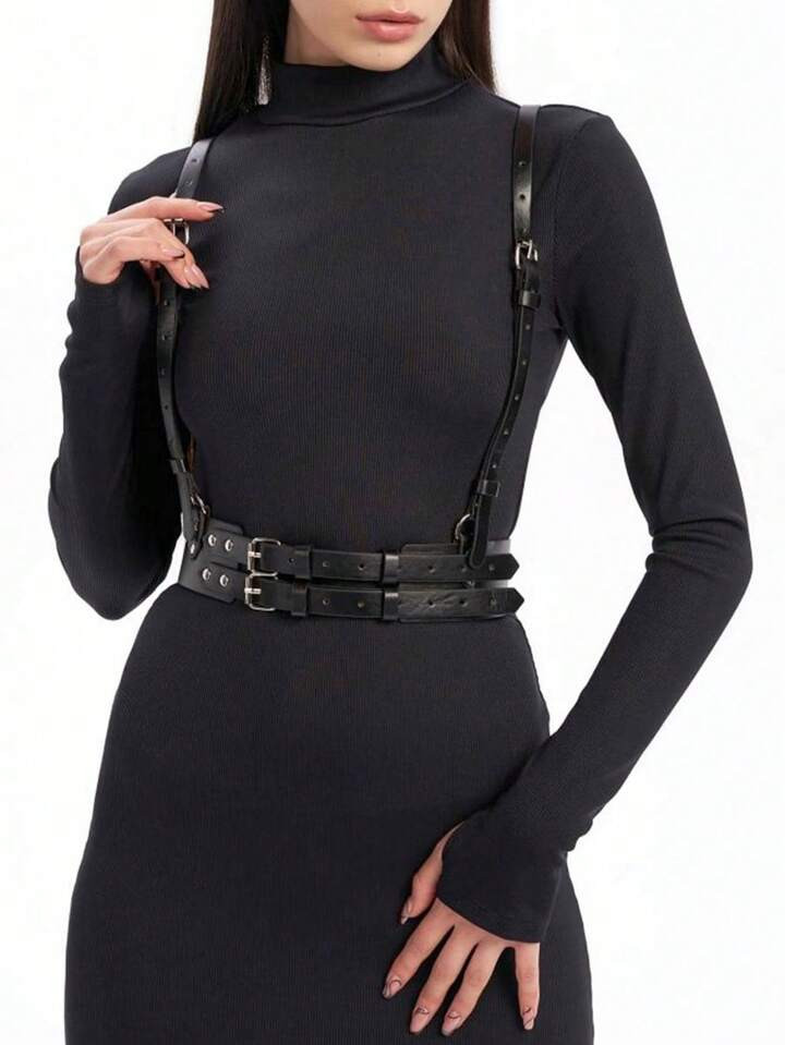 1pc Women's Black Studded Decor Strap & Belt, Gothic Style Accessory For Daily Wear | SHEIN