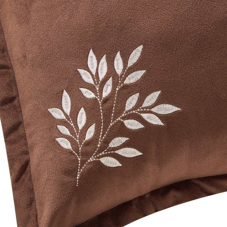 My Texas House 18" x 18" Brown Embroidered Leaves Velvet Decorative Pillow | Walmart (US)