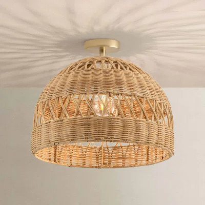 Radiant Rattan Flush Mount – Rattan & Brown Medium Dome 1-light Plug-in Or Hardwired Handwoven Adjustable Semi Flush Mount For Bedroom Or Hallway In M | Wayfair North America