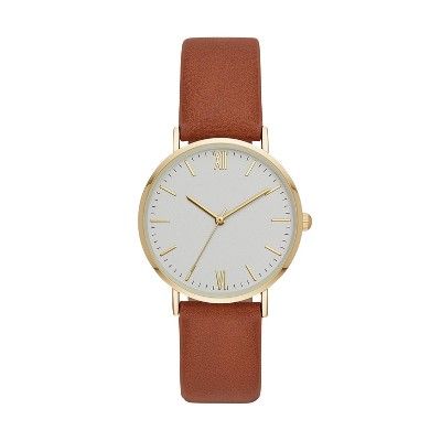 Women's Classic Roman Strap Watch - A New Day™ Gold/Brown | Target