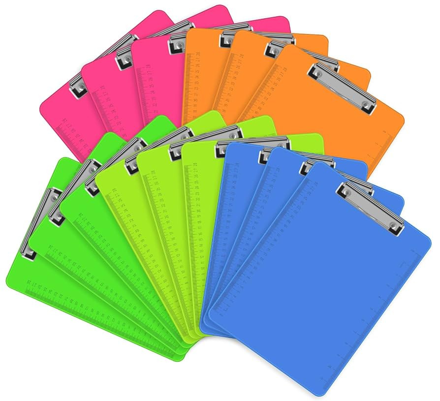 HERKKA 15 Pack Plastic Clipboards, Assorted Color, Low Profile, Standard A4 Letter Size | Amazon (US)