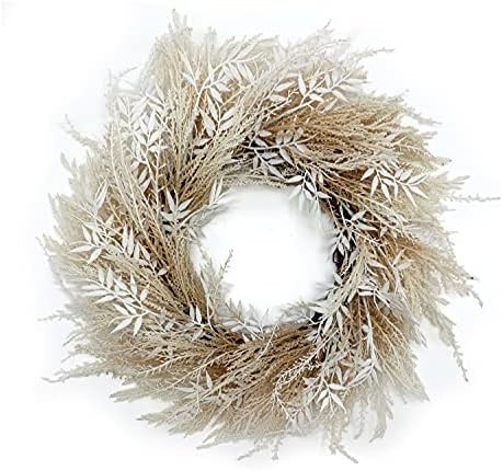 HERON Home Décor Boho Artificial Autumn Dried Wreath 24 INCH Harvest Wheat Ears Fall Wreath Grai... | Amazon (US)