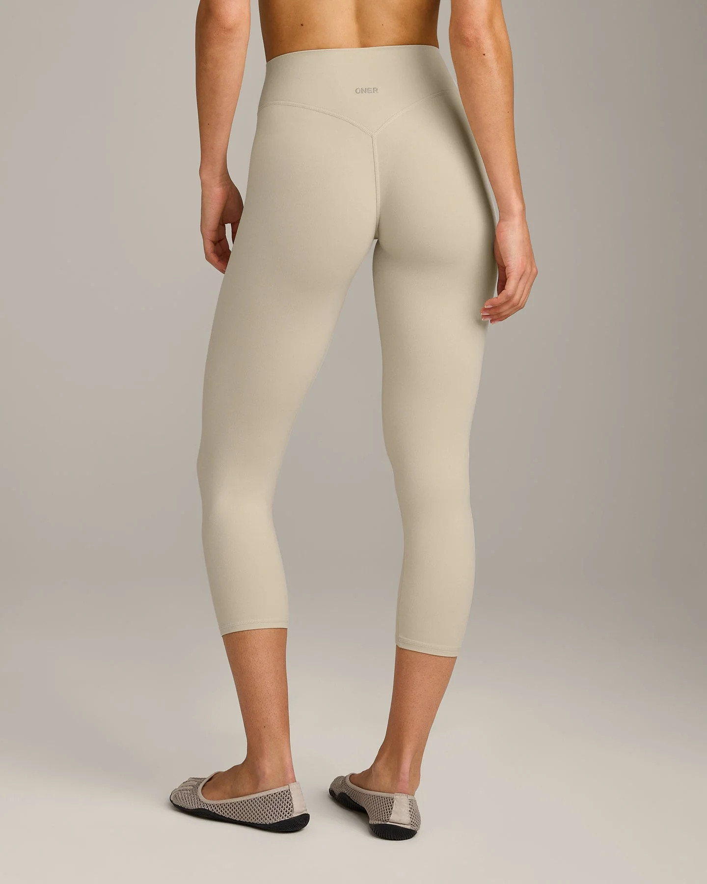 SoftMotion\u2122 3/4 Length Leggings with Gray Logo 
 Oatmeal | Oner Active (UK / US)