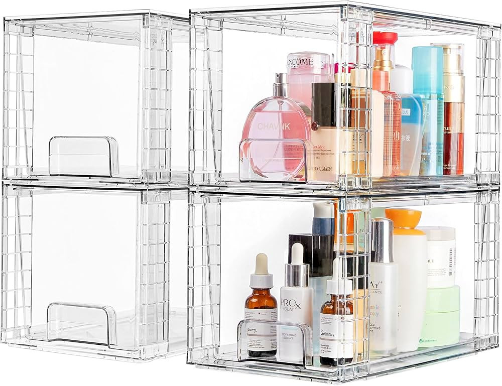 Vtopmart 4 Pack Large Stackable Storage Drawers,Clear Acrylic Drawer Organizers with Handles, Eas... | Amazon (US)