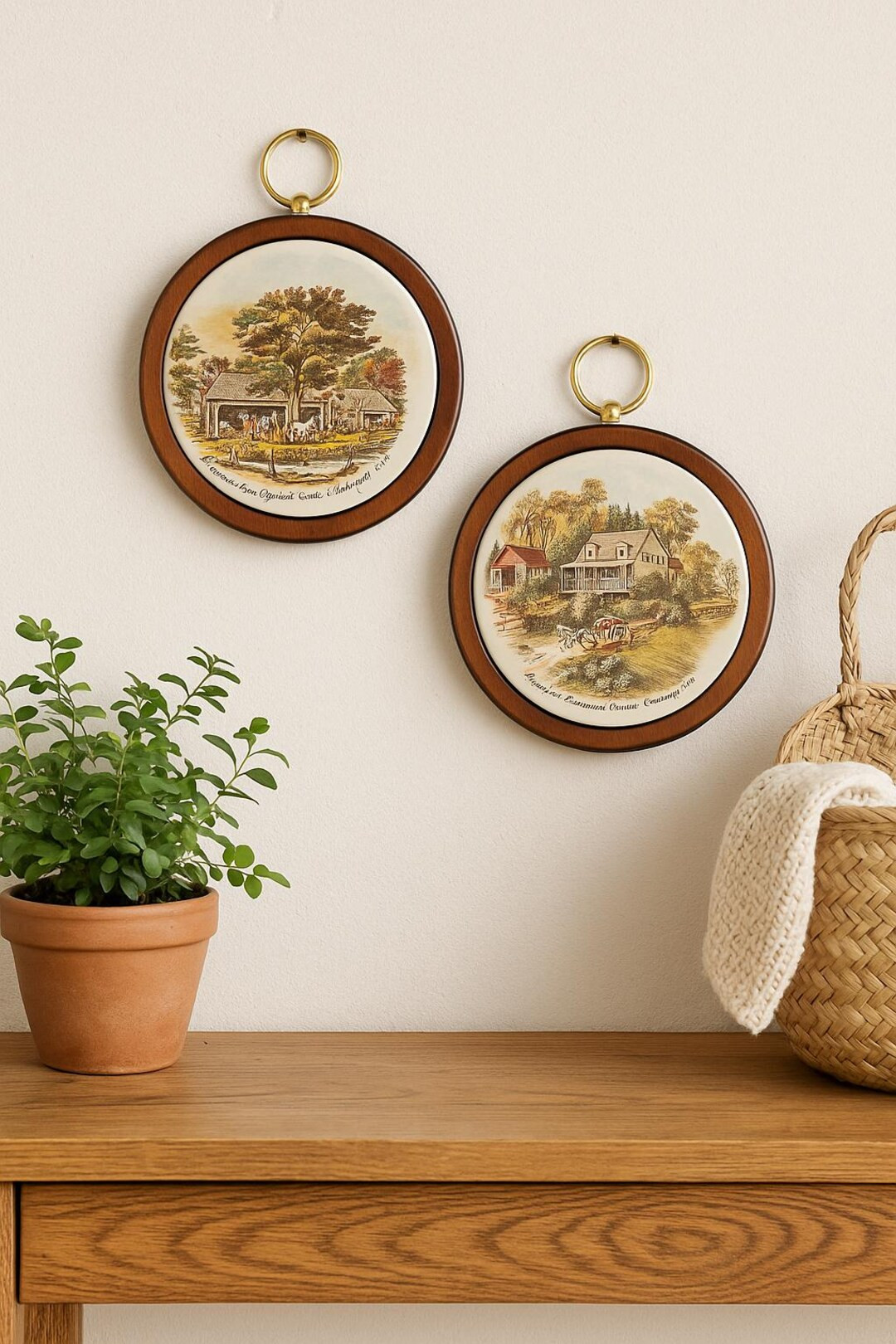 Pair of Vintage Currier & Ives Wall Plaques – 8” Americana Country Farmhouse Decor, Wooden Fr... | Etsy (US)