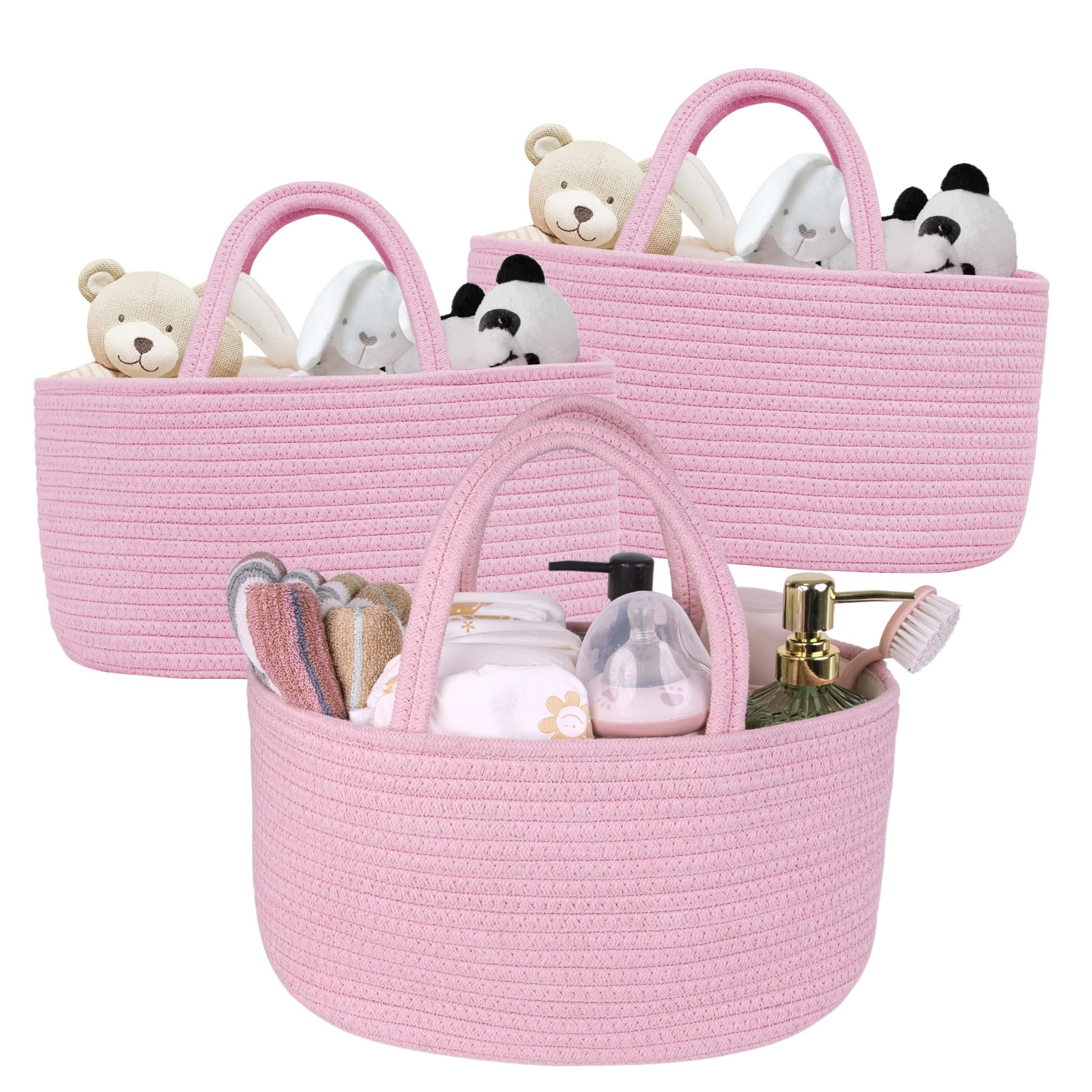 Baby Diaper Caddy Girl Boy Organizer Small Woven Baskets With Handle, Cotton Rope Tote For Shower... | Amazon (US)