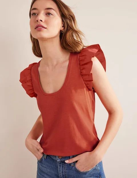 Scoop Front Woven Mix Top - Tomato | Boden US | Boden (US)