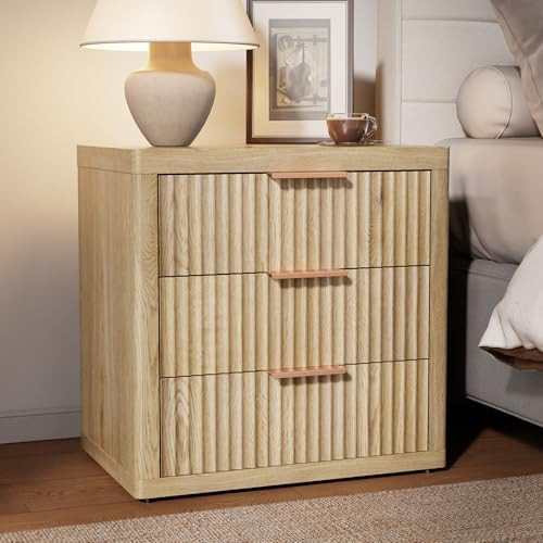 Night Stand with 3 Drawers, 23" Wide Modern Nightstand with Large Storage, Fluted Bed Side Table ... | Amazon (US)