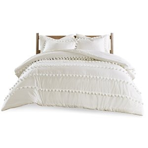 Madison Park Leona 100 Percent Cotton Pom Pom Comforter Set in Ivory | Homesquare