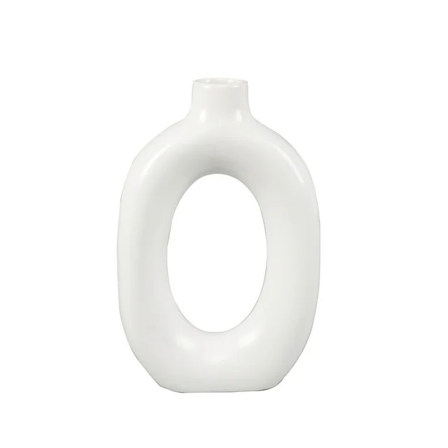 Mainstays Circular Ceramic Donut Vase, 8", White | Walmart (US)