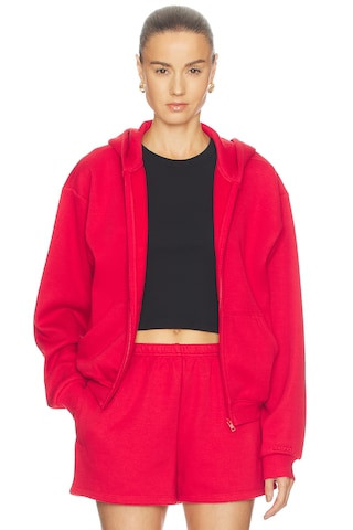 Cotton Fleece Classic Zip Up Hoodie in Washed Red | Revolve Clothing (Global)