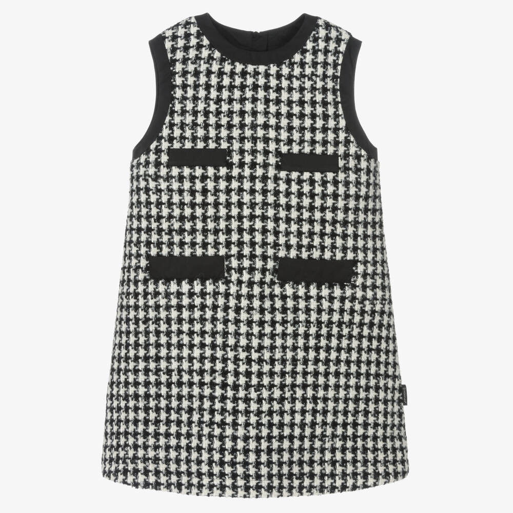 Moncler Enfant Teen Girls Black Checked Tweed Dress | Childrensalon