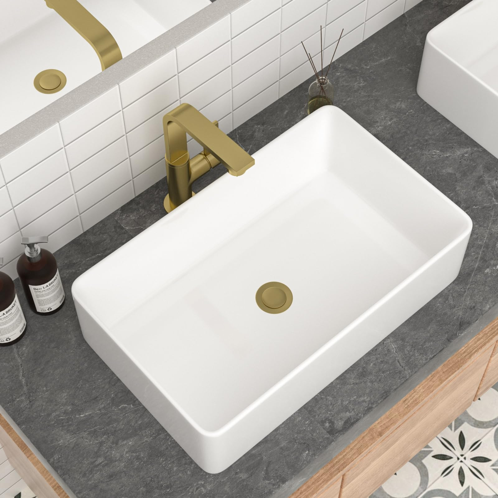 Mocoloo Bathroom Vessel Sink Rectangular 21"X14" Modern Rectangle Countertop Vessel Sink White Po... | Amazon (US)