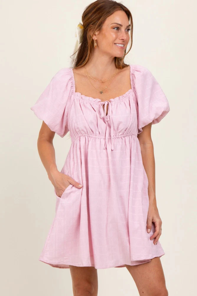 Pink Textured Bubble Sleeve Maternity Mini Dress | PinkBlush Maternity
