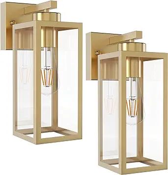 Tipace Outdoor Wall Lantern 2 Pack Gold Exterior Wall Sconce with Clear Glass Shade Wall Mount Li... | Amazon (US)