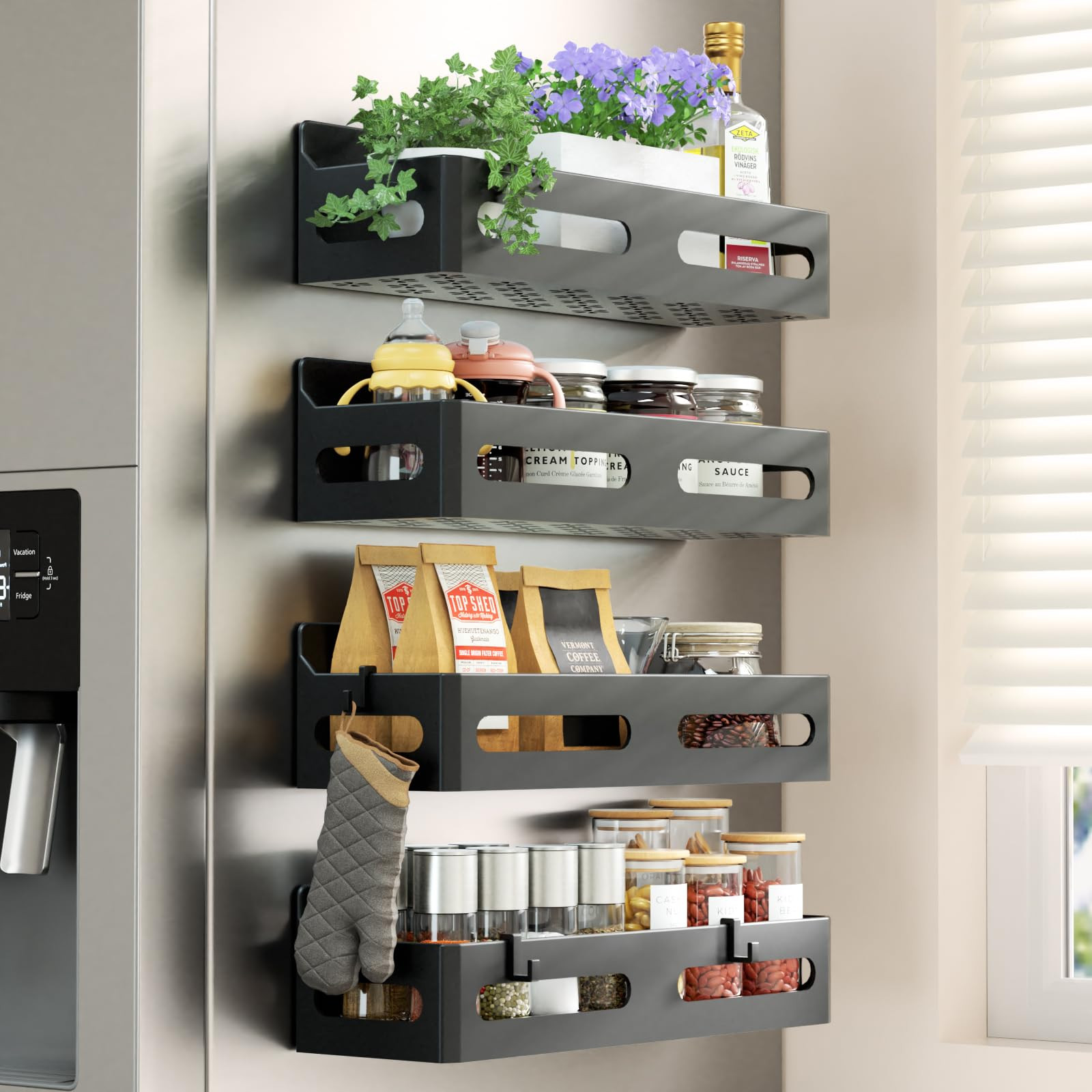 Sevenblue 4 Pack Strong Magnetic Spice Rack for Refrigerator, Multipurpose Magnetic Shelf for Fri... | Amazon (US)