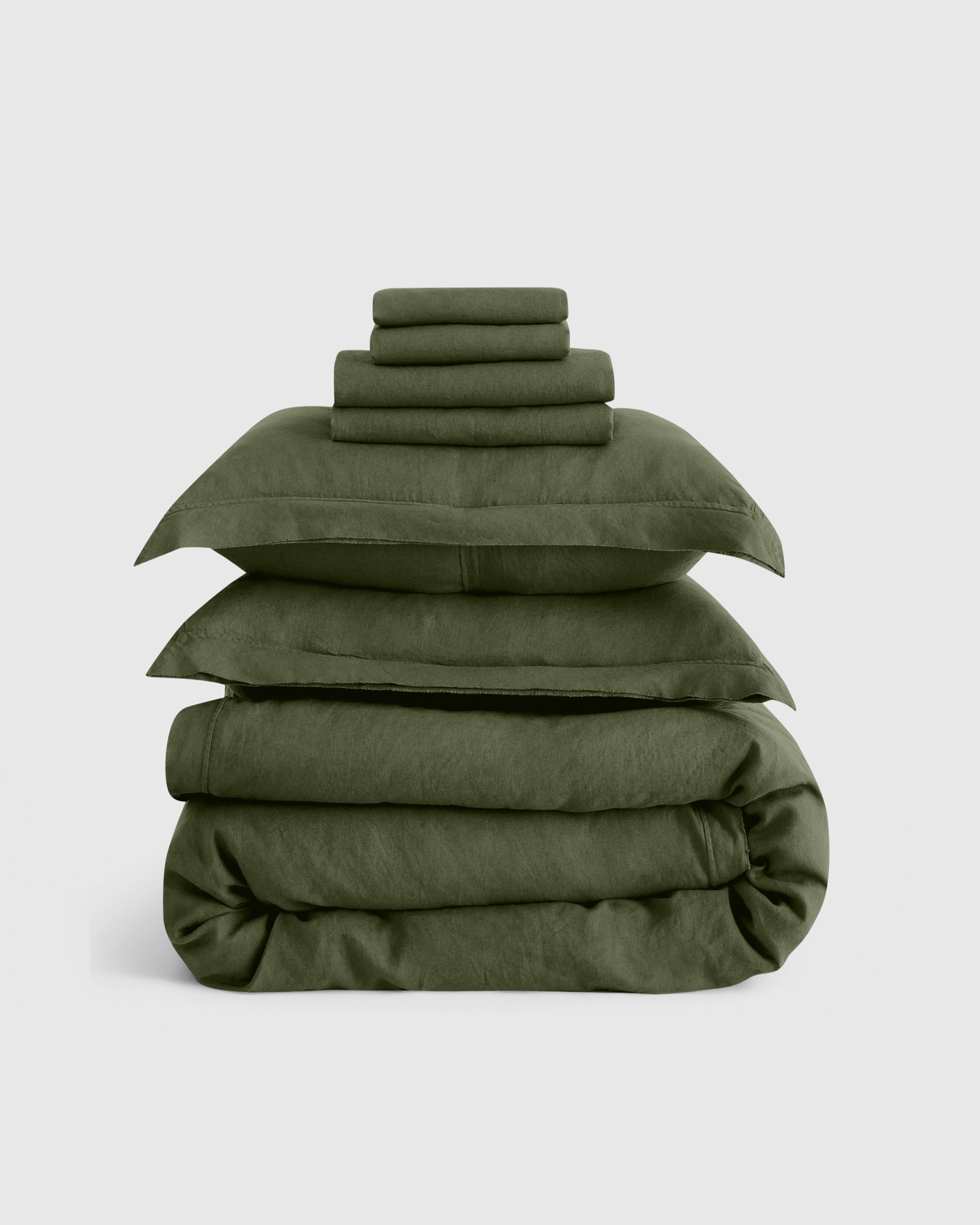 Quince | European Linen Double Flange Deluxe Bedding Bundle in Pine, Size King | Quince