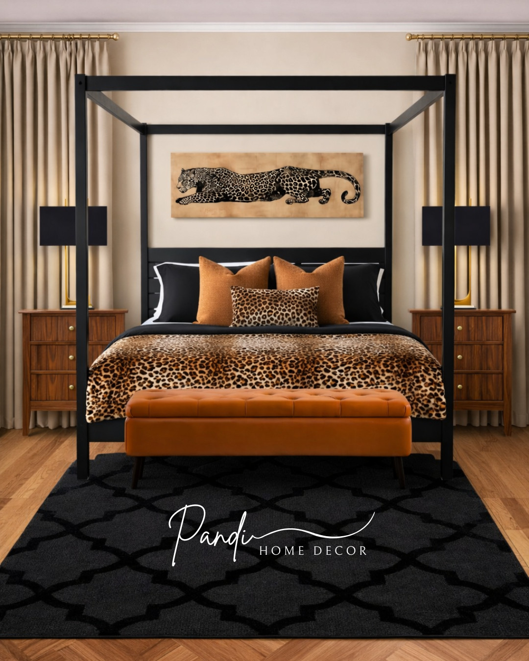Bold leopard print paired with black and warm caramel tones creates a bedroom that feels striking and confident 🐆✨ Clean lines and rich textures give the space a sleek, modern edge.
#LeopardPrint #BoldBedroom #BlackBedroom #AnimalPrint #BedroomDecor #StatementStyle #BedroomInspo #HomeDecor 

 #LTKHome