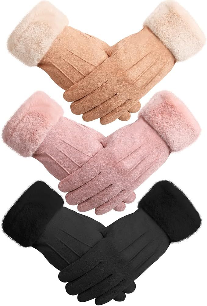 SATINIOR 3 Pairs Winter Warm Touchscreen Gloves Women's Fleece Lining Texting Gloves Fuzzy Soft W... | Amazon (US)
