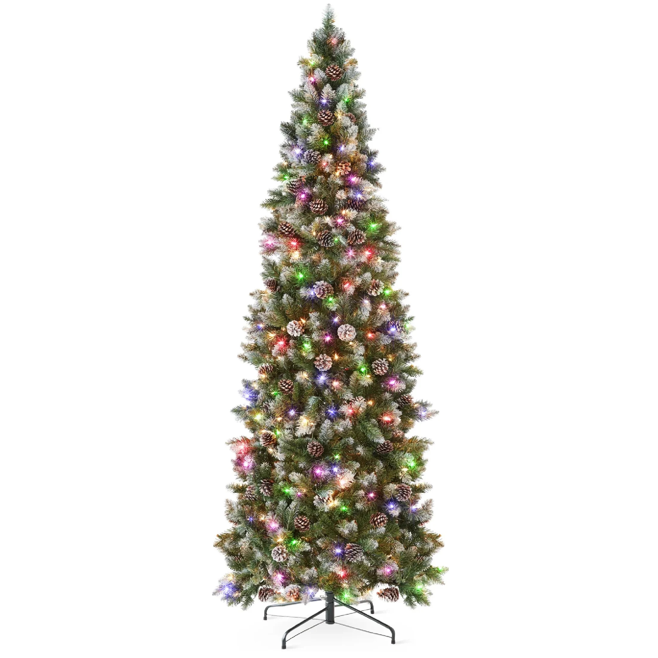 Best Choice Products 7.5ft Pre-Lit Partially Flocked Pencil Christmas Tree w/ 350 2-in-1 Multicol... | Walmart (US)