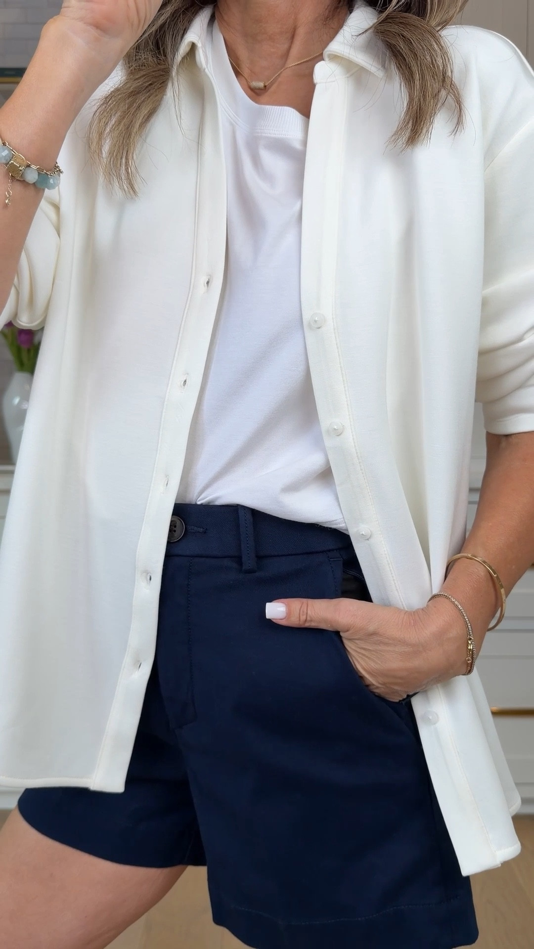 Spanx new arrivals 
Use Discount Code Fashionedlifexspanx for 15% off pulse free shopping 
I’m 5’6”
-Twill shorts TTS
-AirEssential button-up is so soft and the perfect 3rd spring  layer. 
-Spanx tee is incredible! Flowy & soft, wearing a S. 

#spanxpartner @Spanx 


#LTKOver40 #LTKmomlife #LTKootd