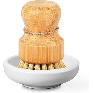 SUBEKYU Bamboo Dish Scrub Brush for Kitchen Sink, Natural Wooden Washing Dish Brush Scrubber, Sis... | Amazon (US)