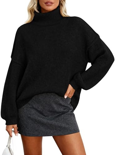 PRETTYGARDEN Oversized Sweaters for Women Fall Clothes 2025 Long Sleeve Mock Neck Tops Chunky Knit Pullover Winter Clothing(Black,XX-Large) | Amazon (US)