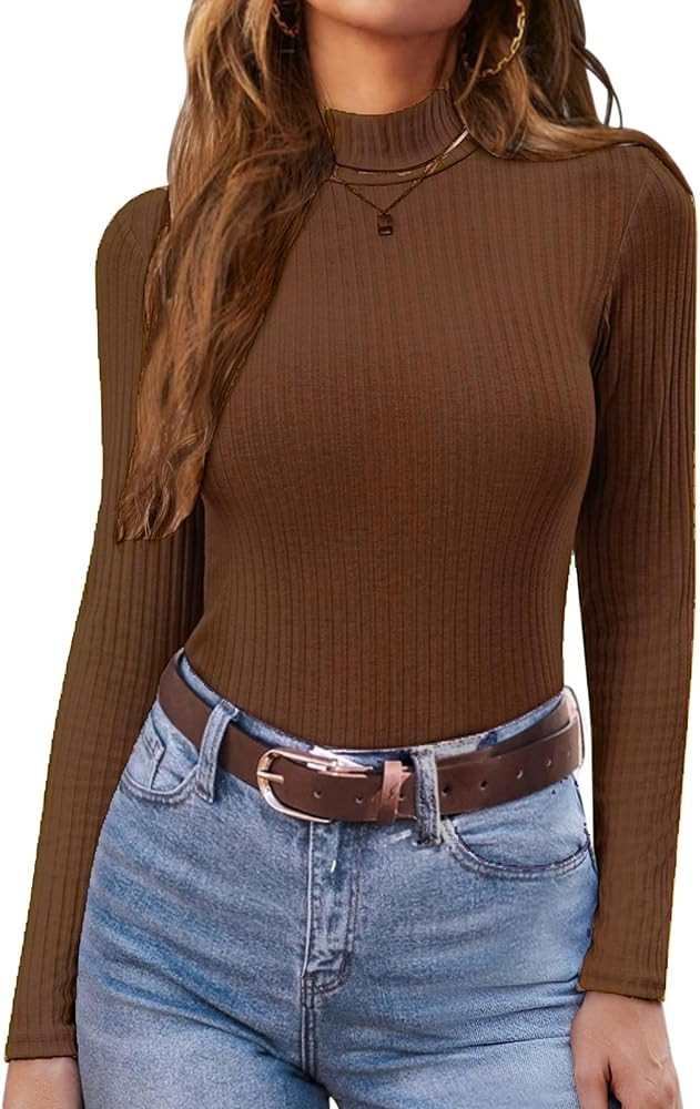 Ekouaer Women's Mock Turtleneck Long Sleeve Shirts Ribbed Knit Lightweight Pullover Sweater Stret... | Amazon (US)